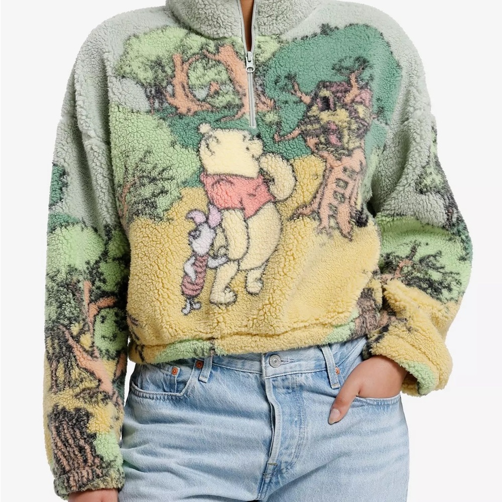 ISO: Disney Winnie The Pooh Scene Sherpa Girls Crop Quarter-Zip Jacket